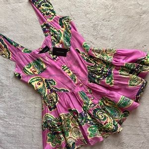 NWT Vanessa Mooney Elisabeth Bustier Romper Dress Viscose Purple Paisley Large